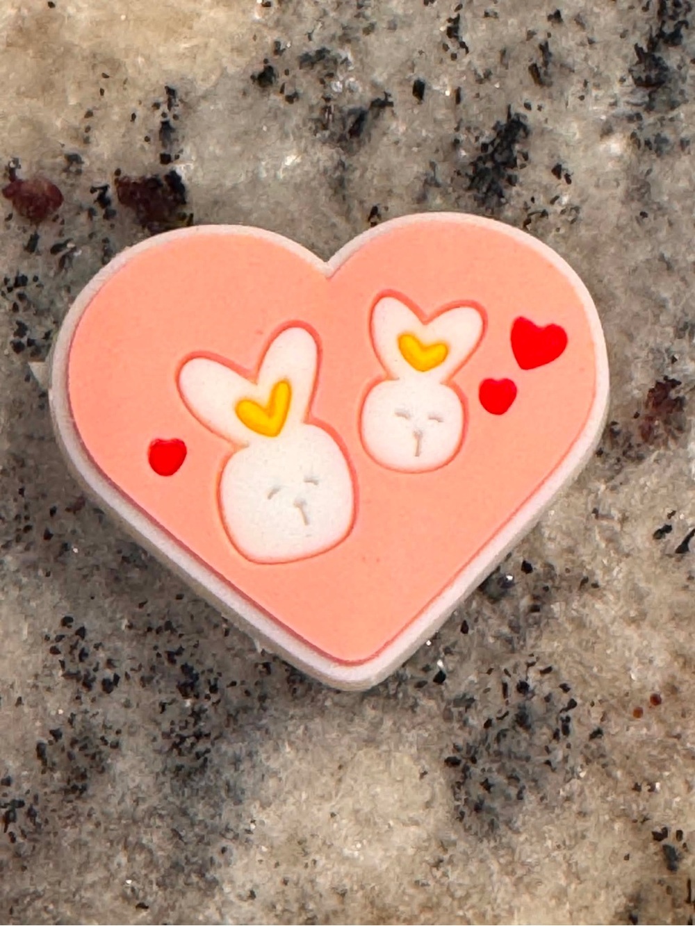 CROCS Pink Heart Bunny Jibbitz Charm with Red & Yellow Accents
